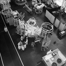 Assembly of the venera 11 and 12 soviet space probes is in progress, 1978.