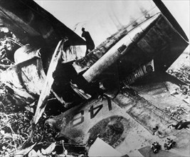 Vietnam war, the wreckage of an american plane shot down during battle, april 1965.