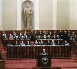 Meeting of the 7th session of the ussr supreme soviet and soviet of nationalities, november 23, 1982, shevardnadze 2nd row, on right.