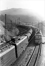 Irkutsk region, russia, trains make their way on the trans-siberian railroad in the irkutsk region, october 1997.