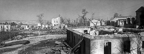 Smolensk region, a view of dorogobuzh destroyed by german invaders, february 1941.