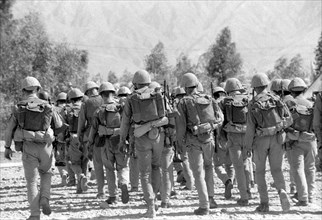 In conformity with the geneva accords the return home of the limited contingent of the soviet troops from afghanistan started on may 15,1988, file picture shows withdrawal of the last troops from jala...