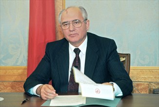 Russia, moscow, president of the ussr mikhail gorbachev airs about his resignation, december 27, 1991.