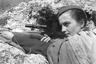 Sevastopol, 1942, sharpshooter lyudmila pavlichenko, hero of the soviet union, who killed more than 300 nazi soldiers.