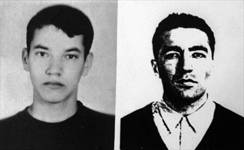 Moscow, russia, september 14, 1999, photographs of two suspects shown on tv for the first time