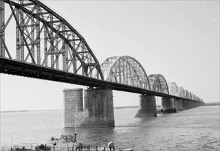 A bridge of the trans-siberian railway over the amur river now under reconstruction, built 80 years ago the bridge proved to be capable to carry even modern heavy freight trains, october 1996.