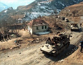 A paratroop regiment pictured during a hard 4-day march from the dzheirakh gorge in ingush republic to the argun gorge in chechnya along a new road to the mountain chechen village of itum-kale on the ...