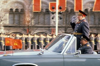 November 7, 1980, a military parade in red square celebrating the 63rd anniversary of the great october socialist revolution, moscow, ussr.