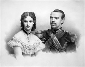 Portrait of grand duchess maria fyodorovna and heir to imperial russian throne, alexander alexandrovich by photographer sergei levitsky is on display at the exhibition 'emperor alexander lli and empre...