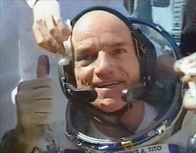 May 6, 2001, american multimillionaire dennis tito, 60, (in pic) following an eight-day space flight which cost him 20 million dollars, safely returned on sunday to earth together with his russian cre...