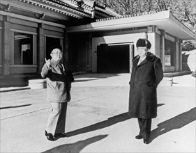 North korea, president of the democratic people’s republic of korea kim il-sung (r) and supreme commander of the korean people's army kim jong-il near pyongyang, march 20, 1992.