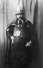 Russia, petrograd, prominent russian opera singer feodor chaliapin as ivan the terrible in the maid of pskov opera by nikolai rimsky-korsakov, february 1919.
