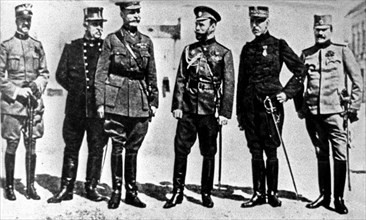 Russian czar nicholas ll with representatives of allied armies, 1915, moscow, russia.