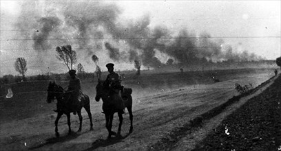 World war one, a russian city under austrian shelling, 1915.