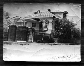 The rasputin family house in pokrovskoye, the house has not survived to this day, the photograph is on display at a newly-opened private museum in pokrovskoye, grigory rasputin's home village, among o...