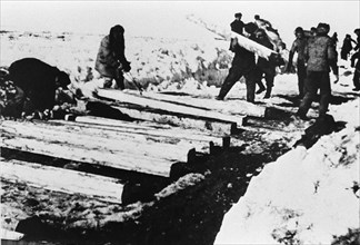 Ussr, gulag prisoners  working on construction of the severo-pechora railway, vorkuta 1949.