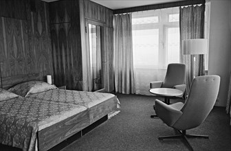 Guest room in intourist hotel, moscow, ussr, 1971.