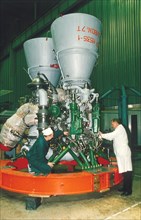 Rd-180 rocket engine in assembly room.