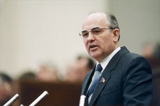 Mikhail gorbachev, general secretary of the russian communist party, speaking in 1985.
