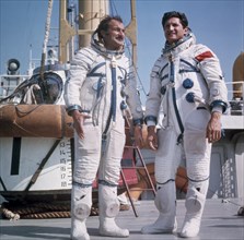 Soyuz 21, cosmonauts boris volynov and vitaly zholobov leave for the cosmodrome, 1976.