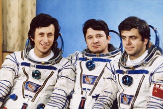 Salyut 7, soyuz t-10 crew oleg atkov, leonid kizim, and vladimir solovyov, 1984.
