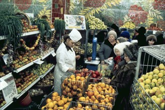 A produce market in murmansk, russia, 1990s.