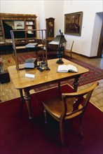 V, i, lenin's writing desk and chair at the gorky leninskiye museum in moscow, russia.