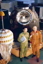 Soyuz 39 crew zhugderdemidiyn gurragcha (mongolia) and vladimir dzhanibekov, 1981.