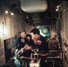 Soyuz 30, cosmonauts miroslaw hermaszewski (poland) and pyotr klimuk training, 1978.
