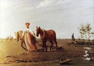 Spring ploughing' a painting by alexei venetsianov (1780 - 1847).