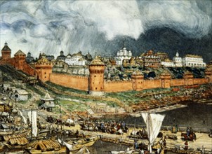 Moscow kremlin during the reign of ivan lli (ivan the great) in the 16th century by apolinary vasnetsov (1921).