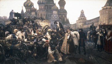 The morning of the streltsy execution' by v,i, surikov, 1881, the event took place after the failed uprising in 1698 under peter the great.