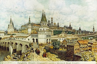A painting of the all-saints bridge and moscow kremlin in the late 17th century by apollinari vasnetsov.