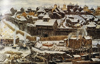 Painting of 14th century moscow during the reign of ivan kalita (ivan the first) by apolinary vasnetsov (1856 - 1933).
