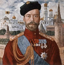 Portrait of tsar nicholas ll of russia by b, m, koustodiev from the early 1900s.