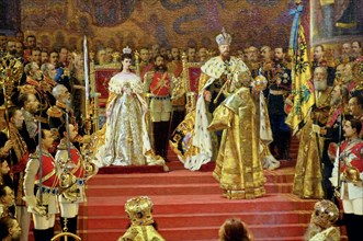 Fragment of 'the coronation ceremony of alexander lli and maria fyodorovna in the uspensky cathedral of the moscow kremlin' by george becker, the picture is on display at the exhibition 'emperor alexa...