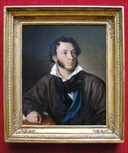 A portrait of alexander pushkin by vasily tropinin at the the state tretyakov gallery in moscow, russia.
