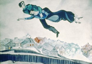 Over the town' (1914 -18) by marc chagall at the tretyakov museum in moscow.