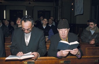 Purim being observed in moscow's choral synagogue, russia, late 1990s.