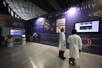 Moscow region, russia, march 30, 2010, stand of the new flagship project 'nuclotron-based ion collider facility' (nica) at the joint institute for nuclear research in dubna town.