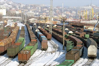 Vladivostok,russia, january 10, 2005, far-eastern branch of russian railroads has intensified the unloading of freight cars with coal, oil products, and other cargoes arriving in the far east from the...