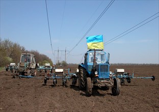 The spring sowing campaign in 'chapaevets' agricultural firm in starobeshevsk district goes on, donetsk region, ukraine, april 2005.