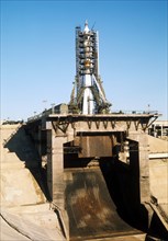 The soviet soyuz 11 spacecraft on the launch pad prior to launch, june 23, 1971.