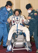 Baikonur, kazakhstan, october 1, 2005, space tourist american gregory olsen prior to the launching of the soyuz tma-7 spacecraft.