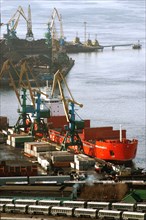 Gmk norilsk nickel-owned ice class cargo vessel 'norilsk nickel' is docked in the citys port, murmansk, russia, april 14, 2006.