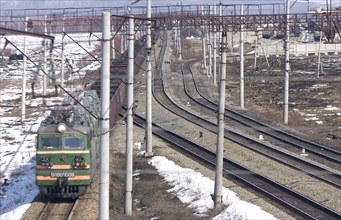 Amur region, russia, skovorodino railway station along the trans-siberian railway, april 2006.