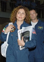 Moscow region, russia, august 23, 2006, american entrepreneur and space tourist anousheh ansari and american astronaut michael lopez-alegria are seen during the training of the main and back-up crew o...