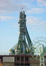 Soyuz tma-9 rocket with the 14th iss crew on board seen before blasting off from a launch pad at baikonur cosmodrome in kazakhstan, september 18, 2006.