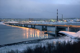 The bridge over the kolsky gulf, murmansk, russia, november 21, 2006.