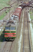 Kemerovo region, a train running in the novosibirsk-novokuznetsk-abakan section of the trans-siberian railway, may 2001.